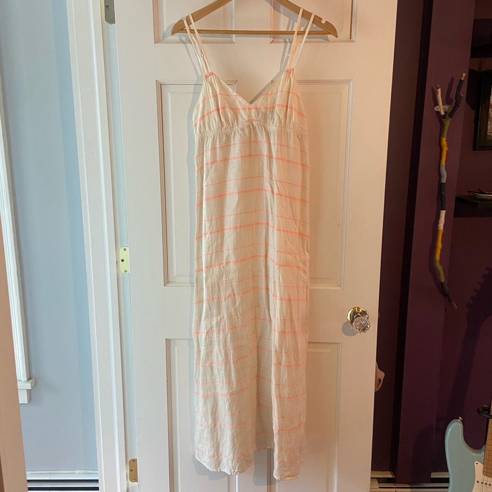 J. Crew Cream and Hot Pink linen maxi dress with Spaghetti Straps